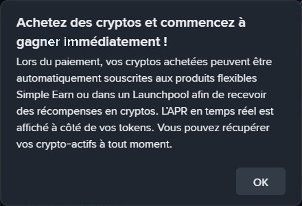 Message Binance : les cryptos achetées peuvent être souscrites automatiquement à Simple Earn